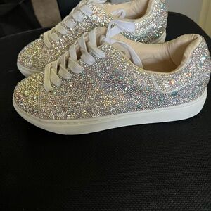 Betsey Johnson Silver Rhinestone Kids Sneakers
